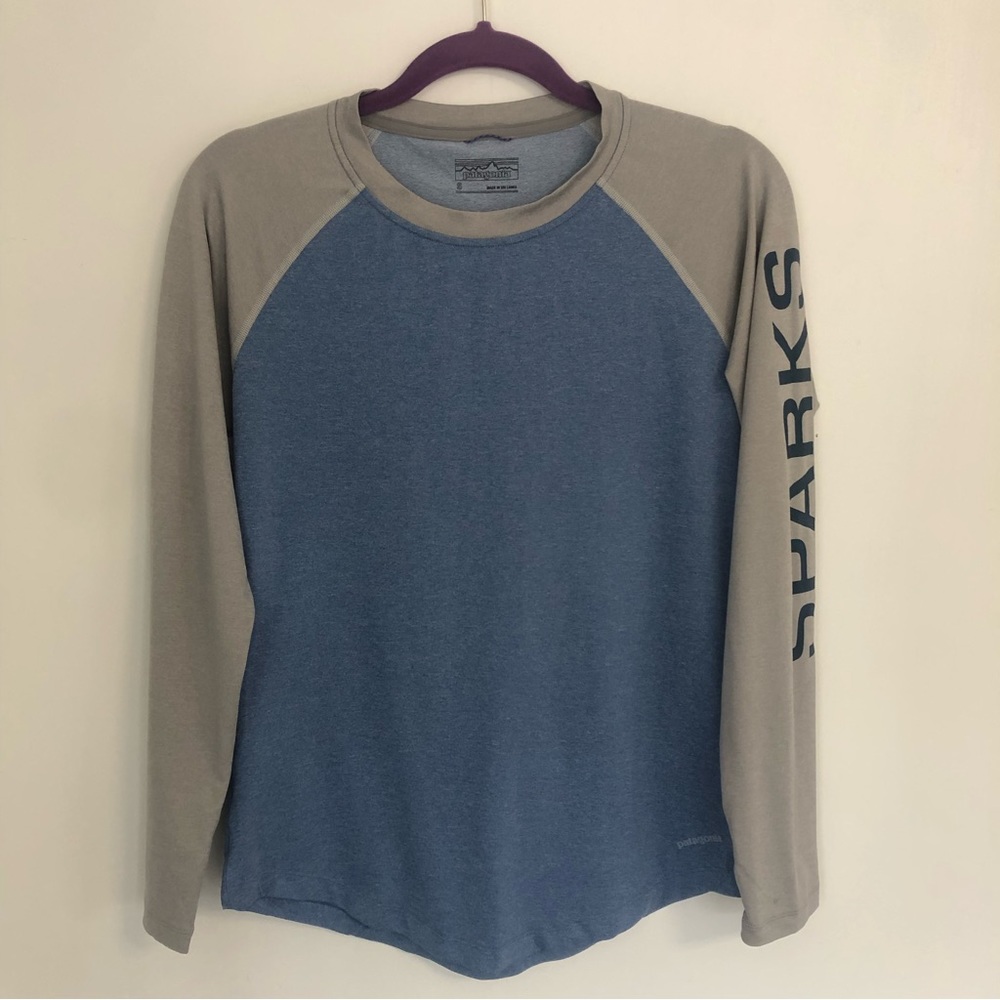 PATAGONIA Sparks Women’s Grey/Blue Long Sleeve Stretch Tee Size S